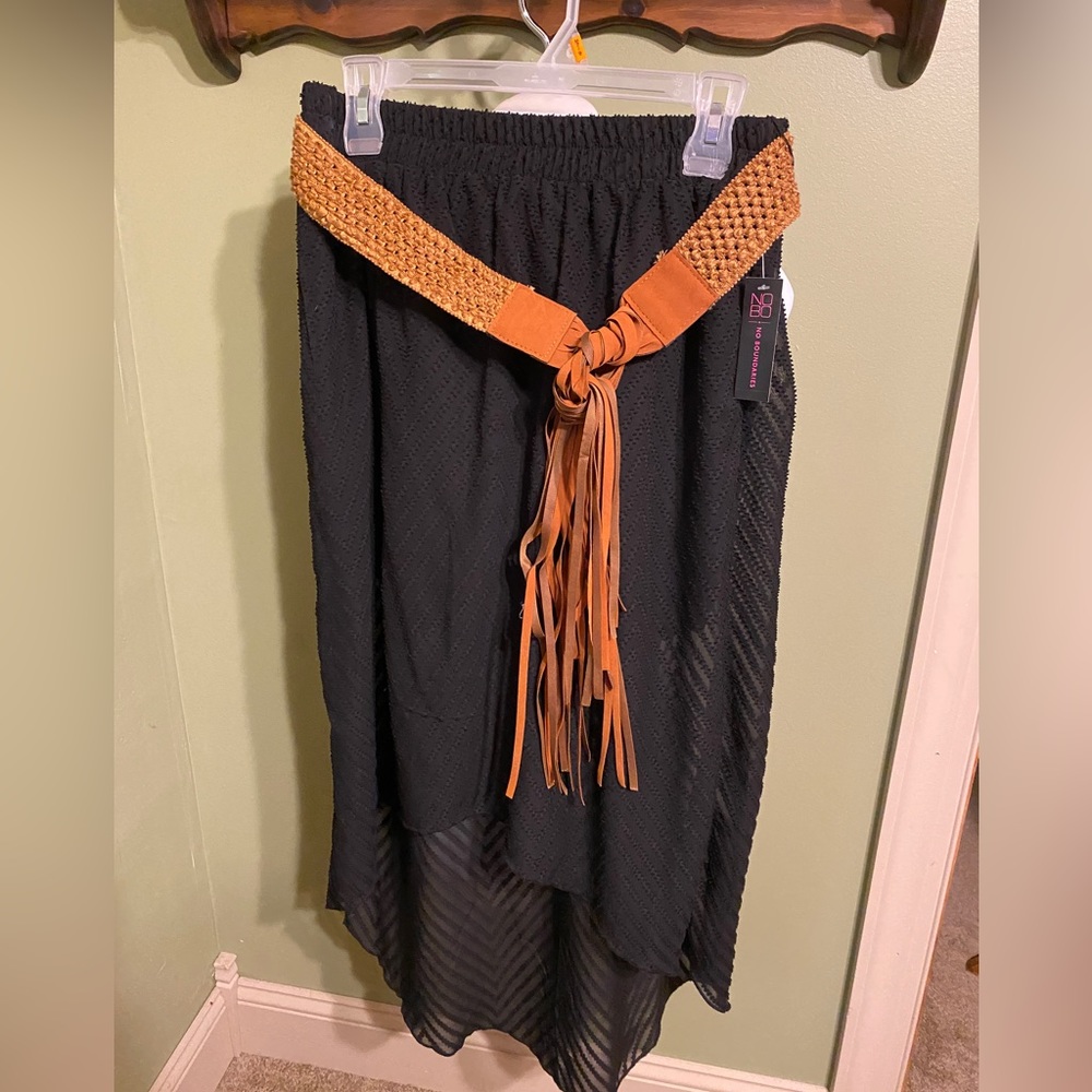 Black Boho, hippie Lace Skirt w/ belt medium 7/9